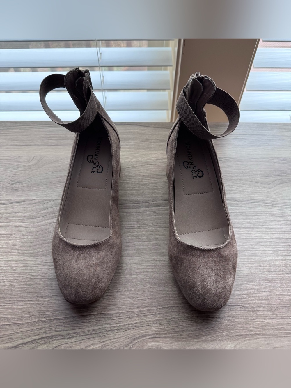 Mountain Sole Women's Suede Ankle-Strap Heels in Taupe